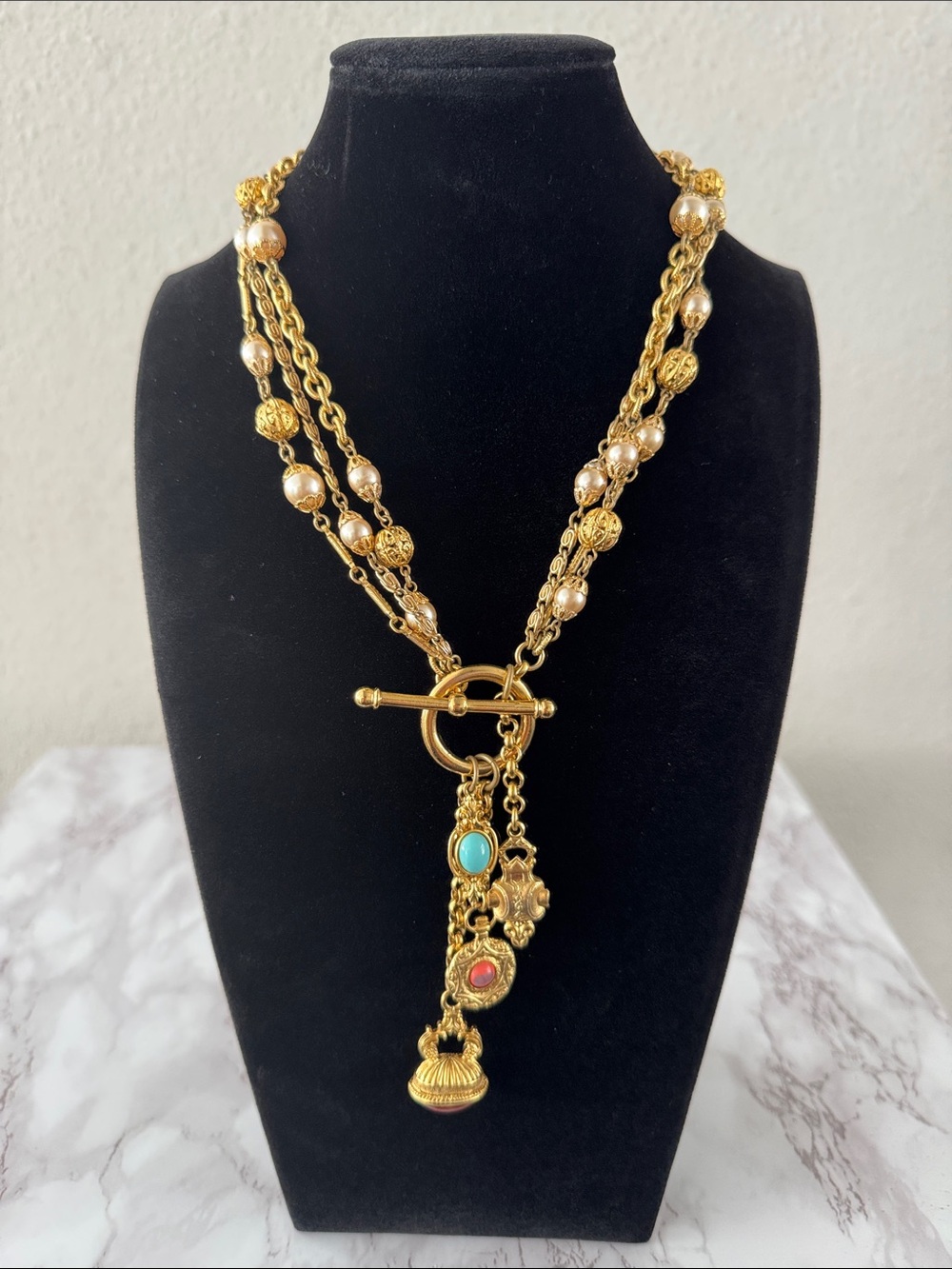 Ben-Amun Vintage Gold-Tone Multi-Chain Pendant Toggle Necklace